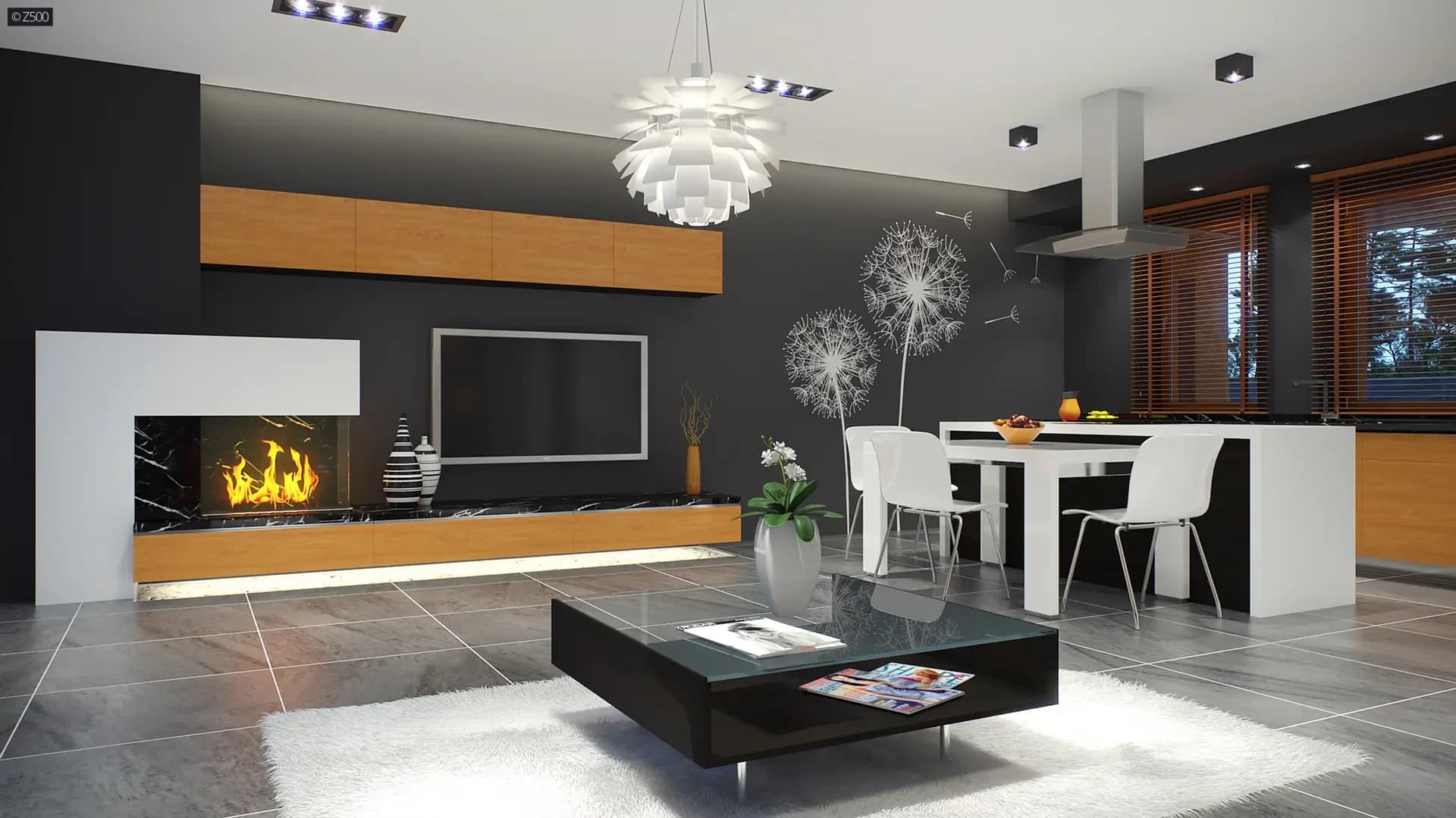 Zx102 maja – sisevaade elutuba ja köök